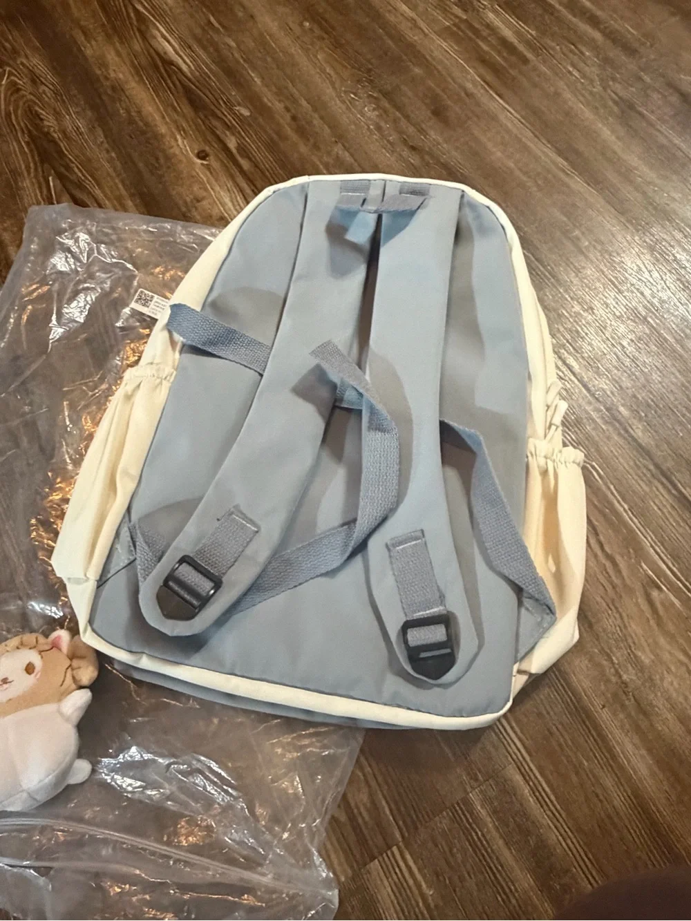 Light Gray Canvas Backpack with Cream Sides